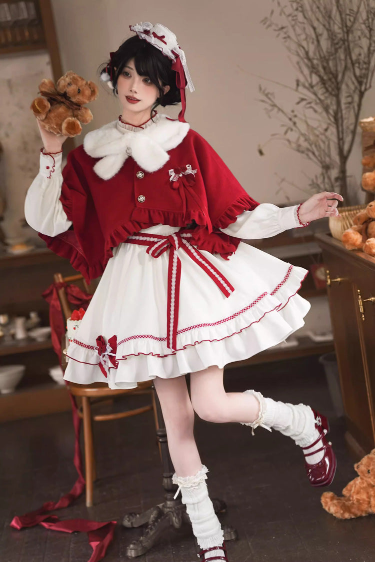 Red Vow - Sweet Lolita Long-Sleeve OP Dress in Red & White - image 10