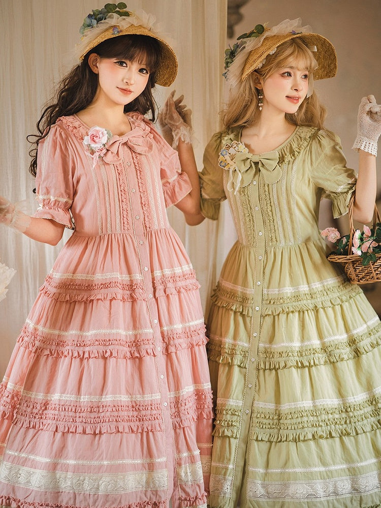 Green Layered-Ruffle Elegant Lolita Dress with Front Button Placket - image 13