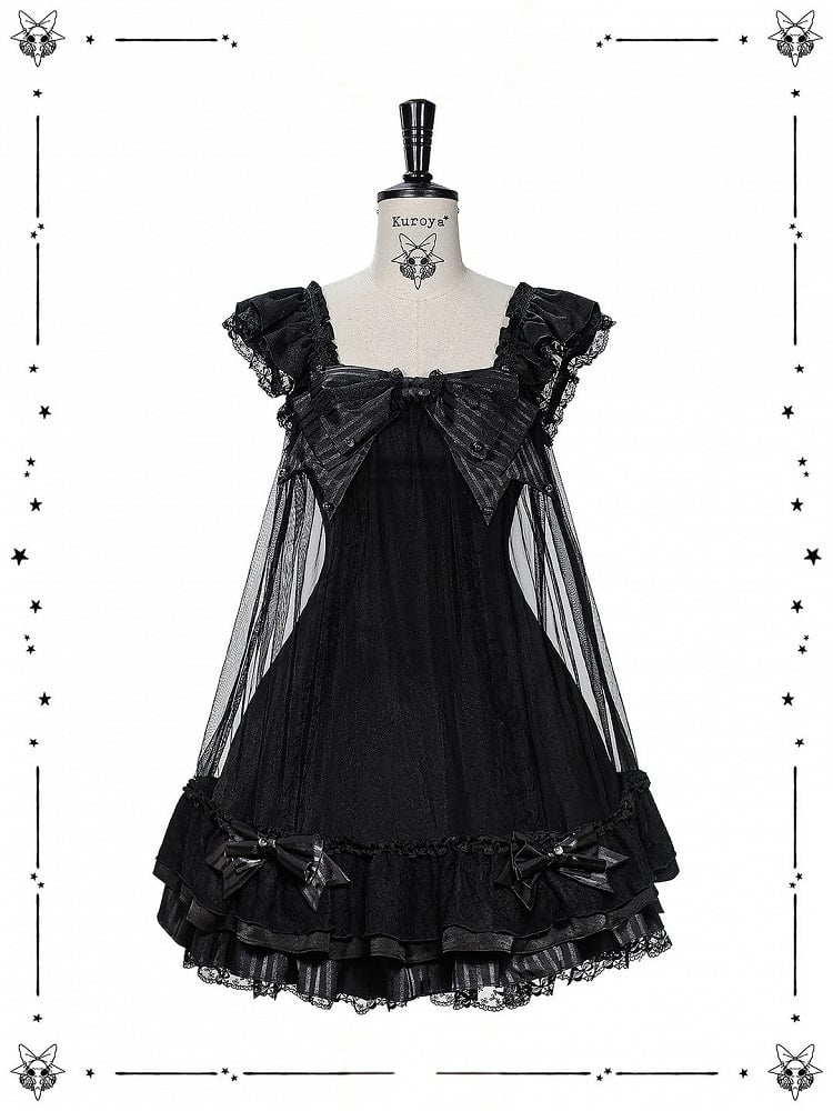 Black Gothic Lace Flutter-Sleeve Lolita JSK Dress - image 1