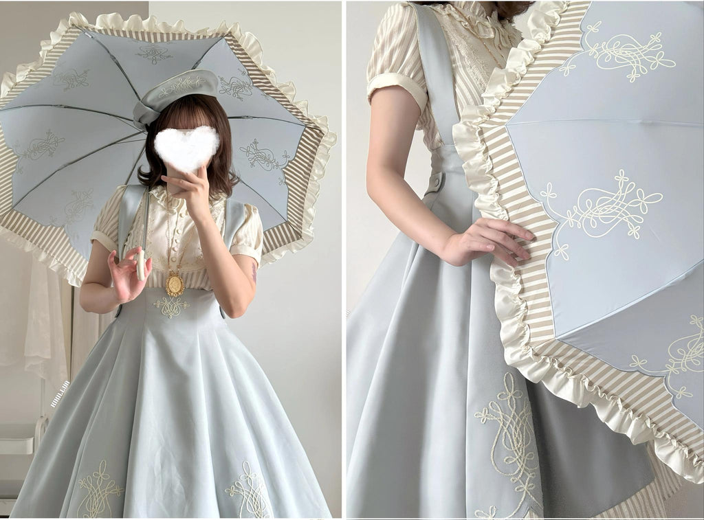 Lyre Academy - Classic Lolita 2-Fold Parasol, Lyre Print and Embroidered Trim - image 16