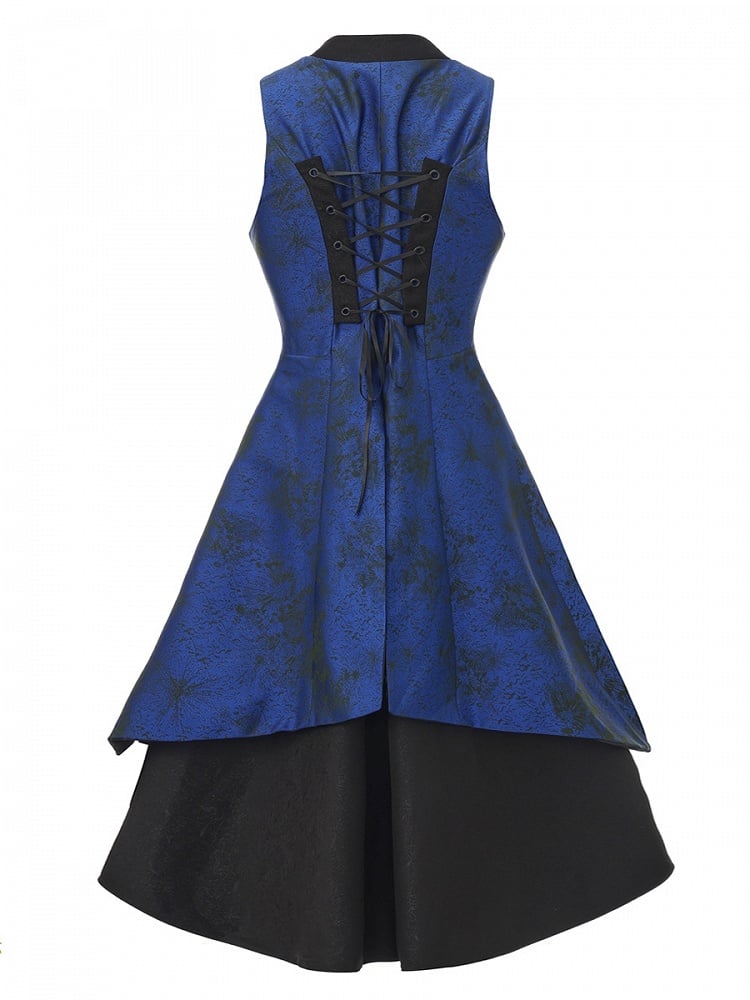 Dark Blue Asymmetrical Ouji Waistcoat and Sleeveless Coat - image 2