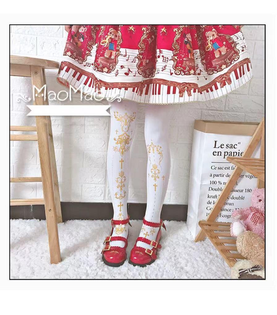 Elegant Lolita Gold Foil Printed Tights - image 12