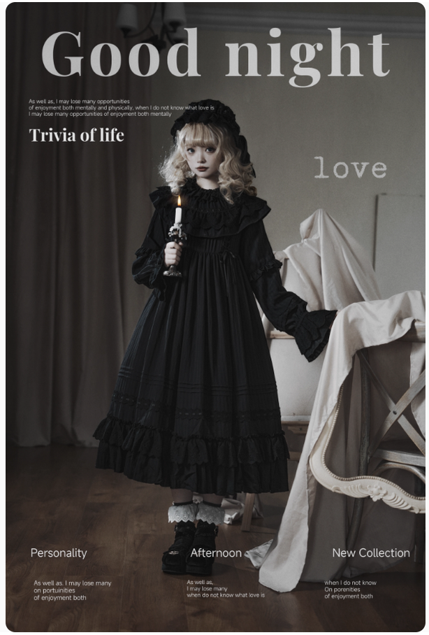 Goodnight Black Gothic Lolita OP Dress with Round Cape Collar - image 8
