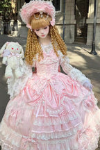 Ode of the Curtain - Multi-Layered Ruffled Bride Open-Front Bow Lace Lace-Up Sweet Long Lolita JSK Dress - image 5