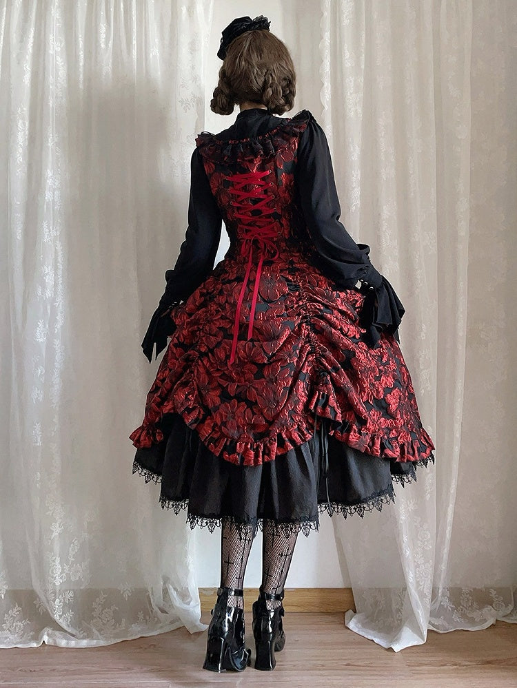 Red and Black Lace Trim JSK Gothic Lily - Miss Point - image 6