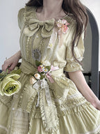 Green Layered-Ruffle Elegant Lolita Dress with Front Button Placket - image 6