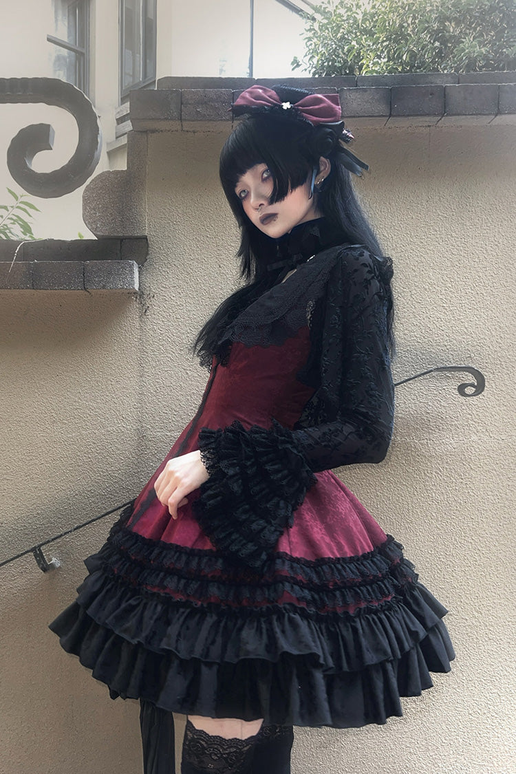 Escape - Double-Layered Jacquard Striped Printed Ruffled Slim Gothic Lolita JSK Dress 3 Colors - image 14