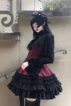 Escape - Double-Layered Jacquard Striped Printed Ruffled Slim Gothic Lolita JSK Dress 3 Colors - image 14