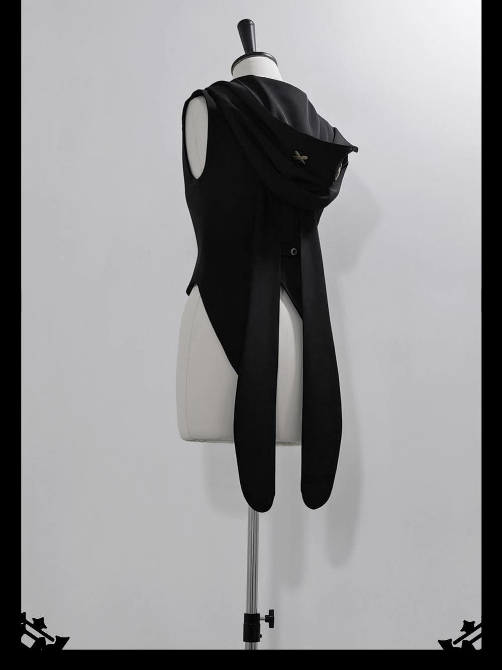 Rabbit Feather - Black Ouji Lolita Vest Shorts Suit Prince Cloak Set - image 25