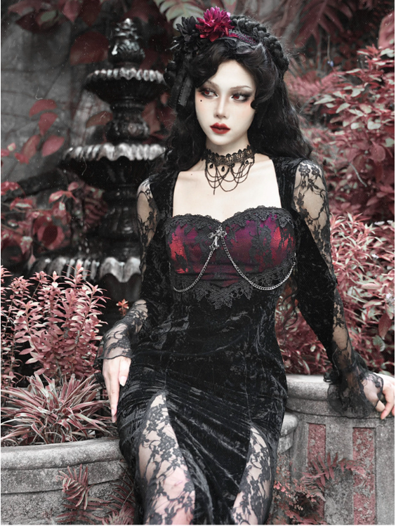 Rose Cemetery - Dark Red Velvet Gothic Lolita Dress - image 15