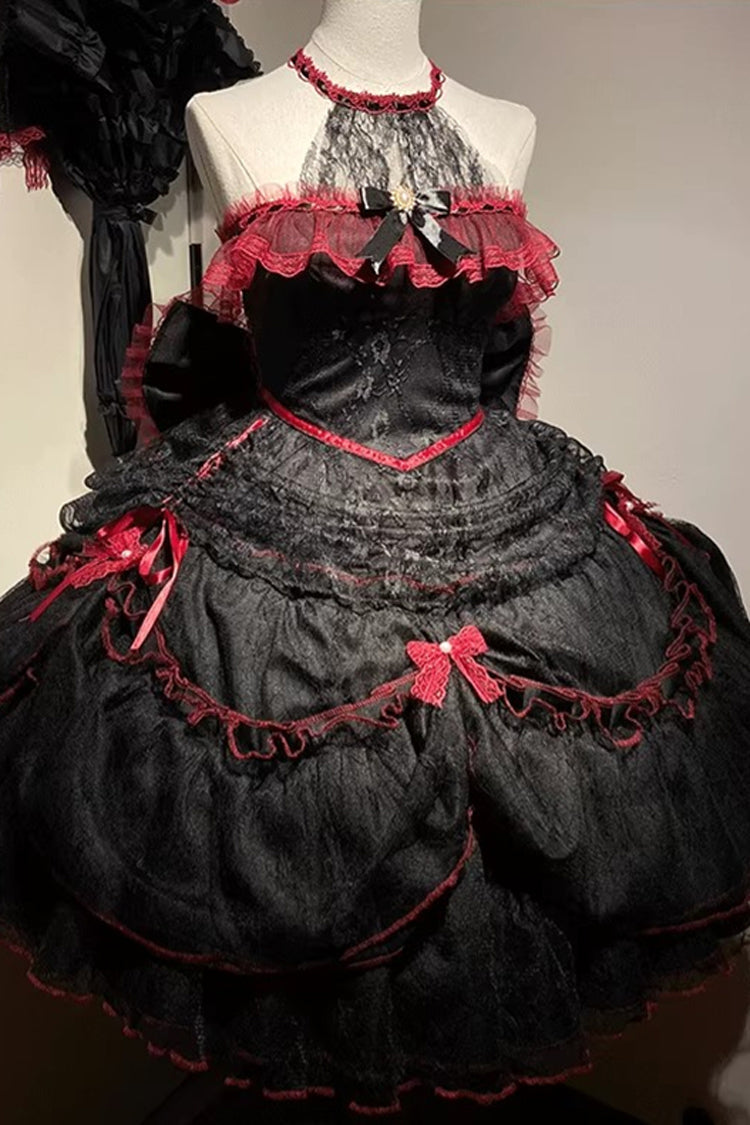 Layered Poem - Halterneck Sleeveless Multi-Layered Jacquard Bride Bow Lace Gothic Lolita Dress - image 6
