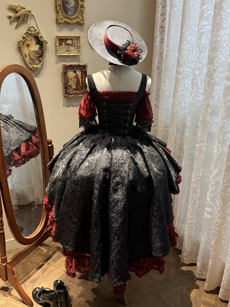 Red Black Gothic Underbust JSK and Off Shoulder Blouse Set - image 3