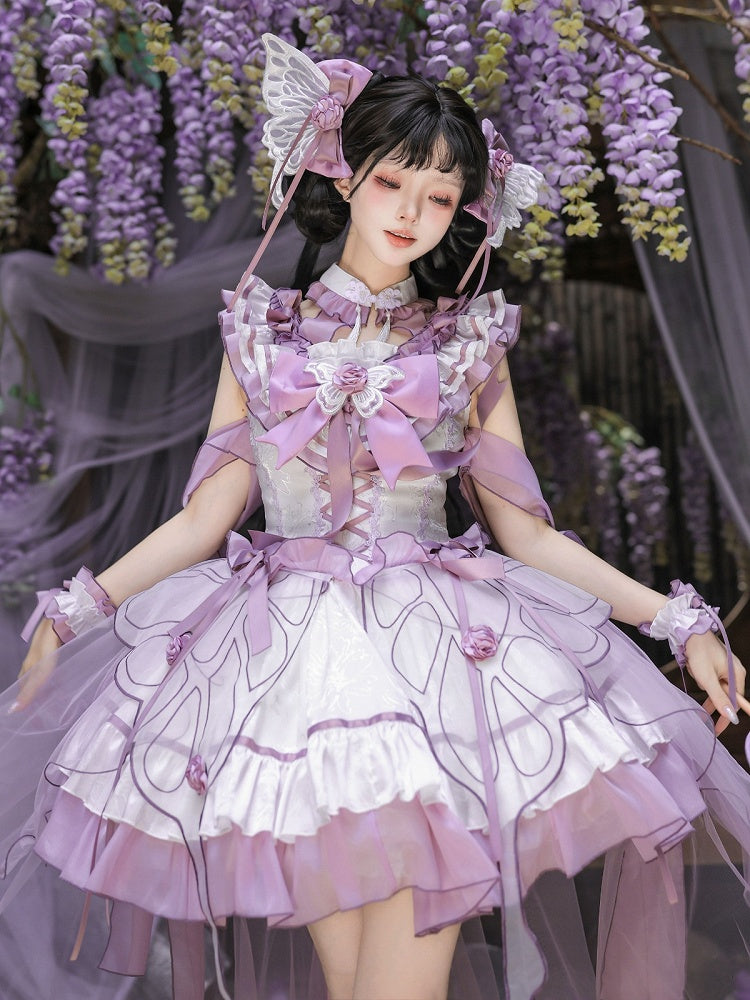 Chinese-Inspired Butterfly Lolita Dress Set with Headpiece and Wrist Cuffs - image 4