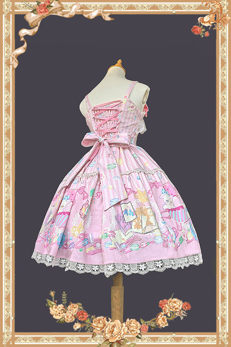 Macarons Dolly House - Square Collar Sleeveless Printed Bow Sweet Lolita JSK Dress - image 6