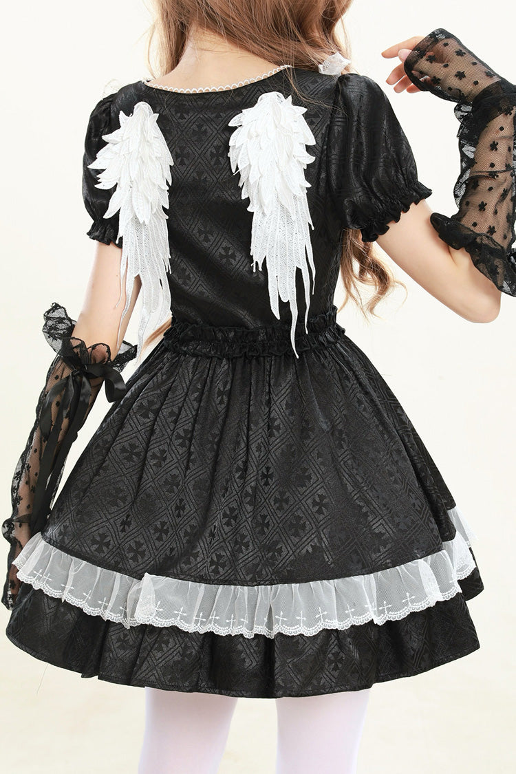 Night Alley Angel - Lapel Collar Short Sleeves Jacquard Ruffled Lace Gothic Lolita Dress - image 3