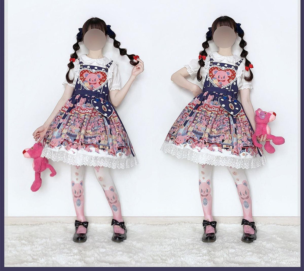 Sweetheart Doll Machine - Sweet Lolita Printed Salopette - image 9