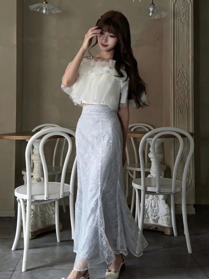 Elegant Blue Sequin Mermaid Skirt - image 5