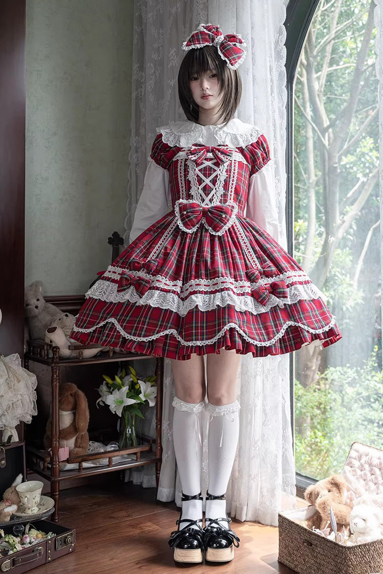 Gingham Petal Bunny - Short Sleeves Printed Ruffled Bow Sweet Lolita OP Dress - image 9