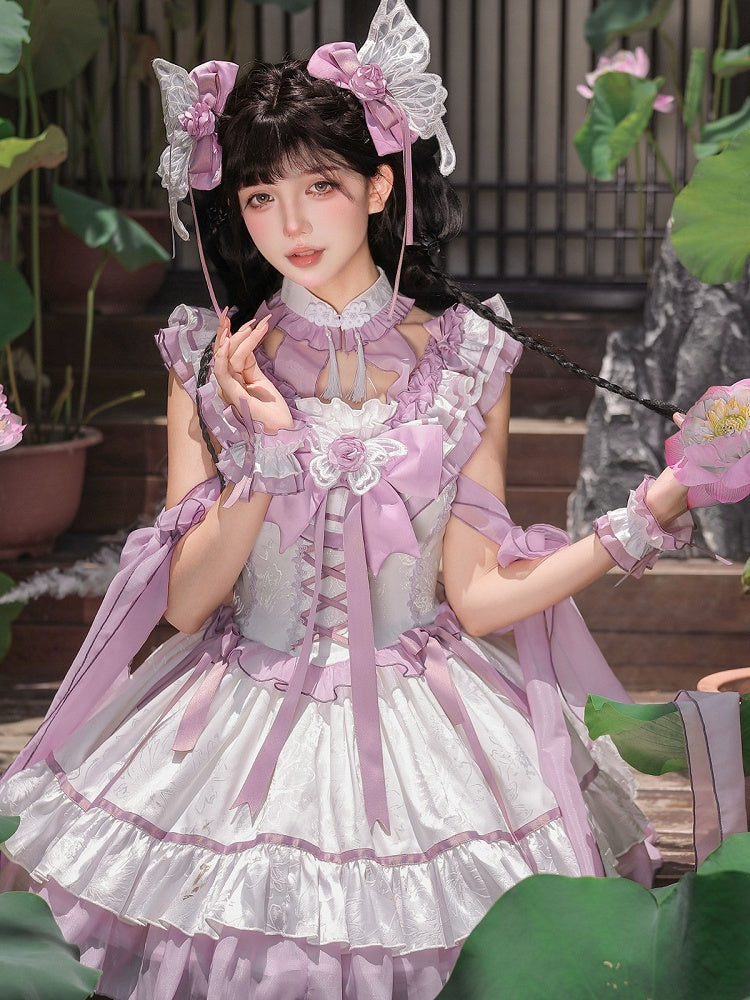 Chinese-Inspired Butterfly Lolita Dress Set with Headpiece and Wrist Cuffs - image 12