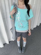 Mint Two-Piece Off-Shoulder Tee with Key Graphic - Solkatt - image 3