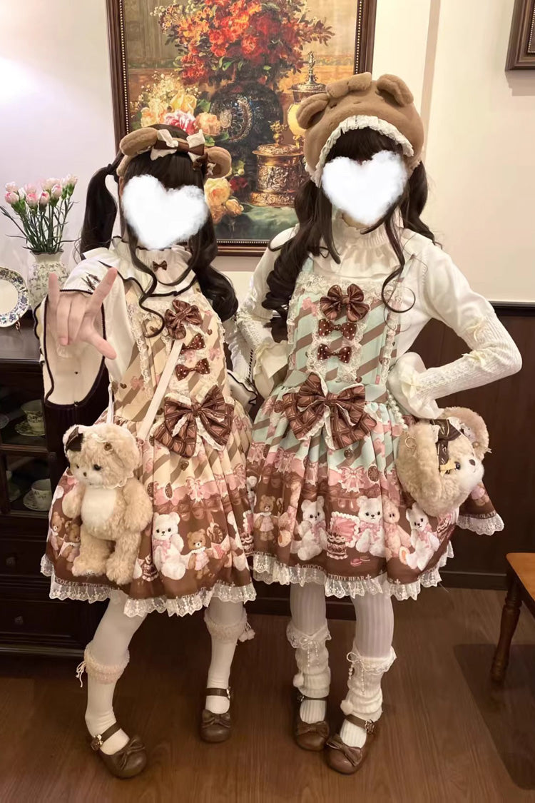 Chocolate Brownie - Sleeveless Printed Ruffled Bow Lace Sweet Lolita Strap Dress 2 Colors - image 11