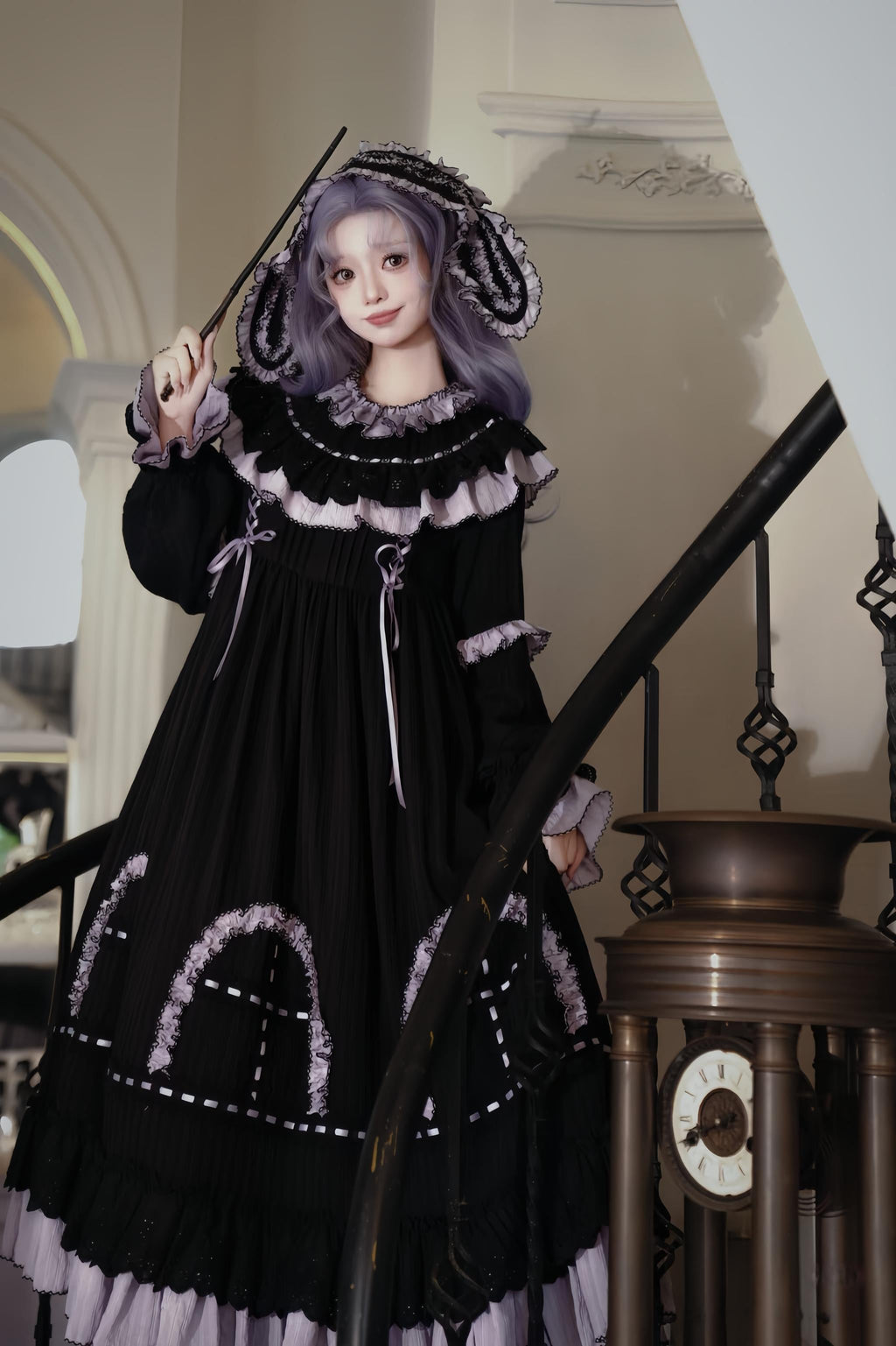 Witch Lilith - Ruffled Collar Gothic Lolita OP, Witch Hat - image 2