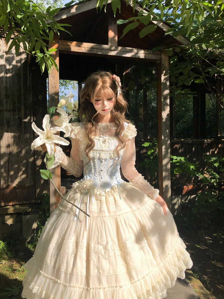 Sweet Lolita Blue and White Princess Top, Inner Shirt and Skirt Set - image 2