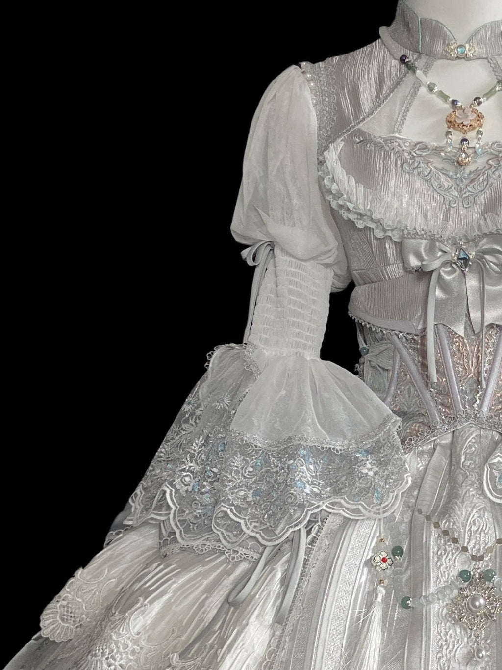 Candle Dragon Spirit - Fantasy White-Silver Lolita JSK Set - image 3