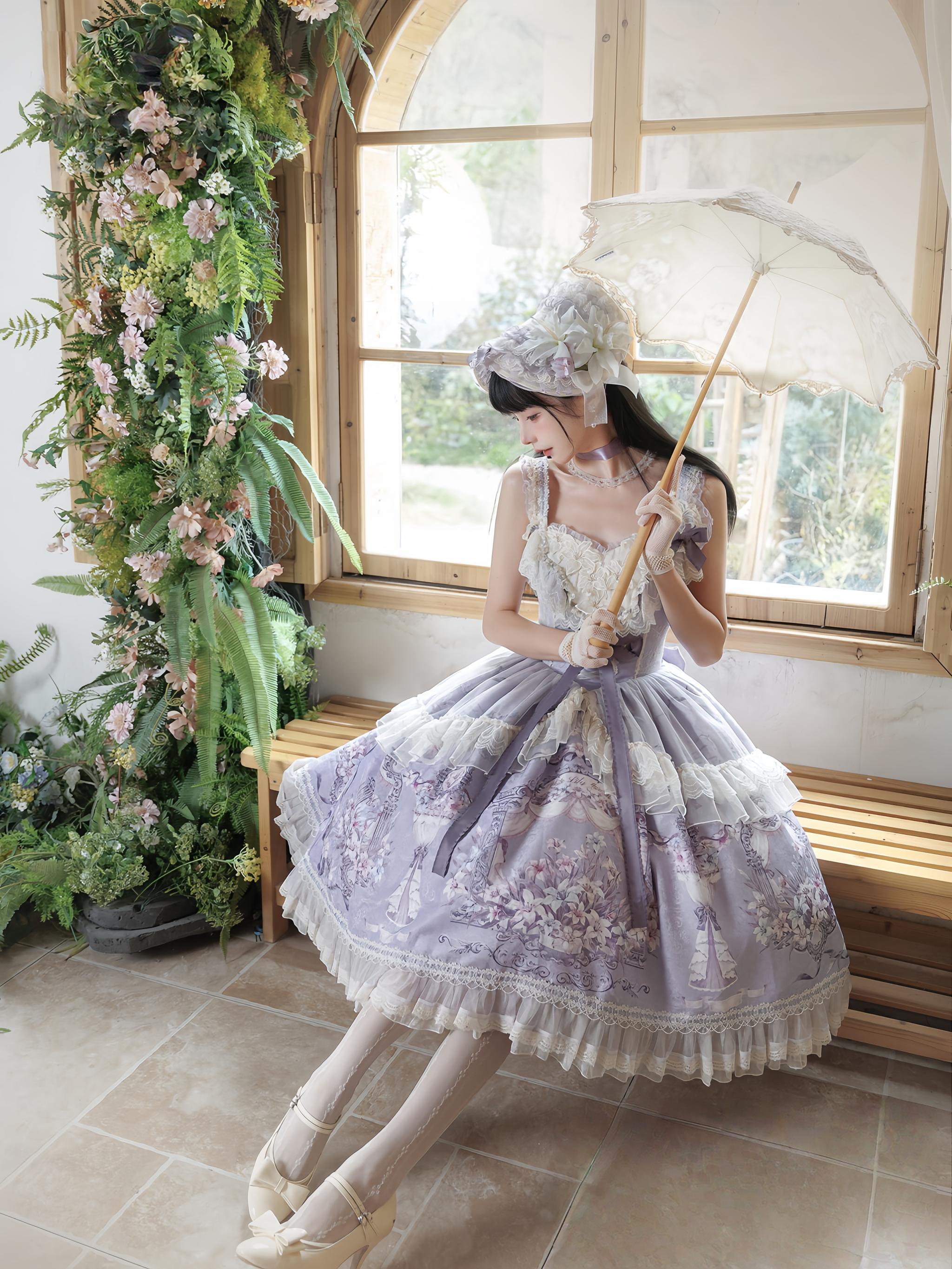 Lily Maiden - Classic Lolita JSK Dress, Lily Embroidery and Accessories - image 3