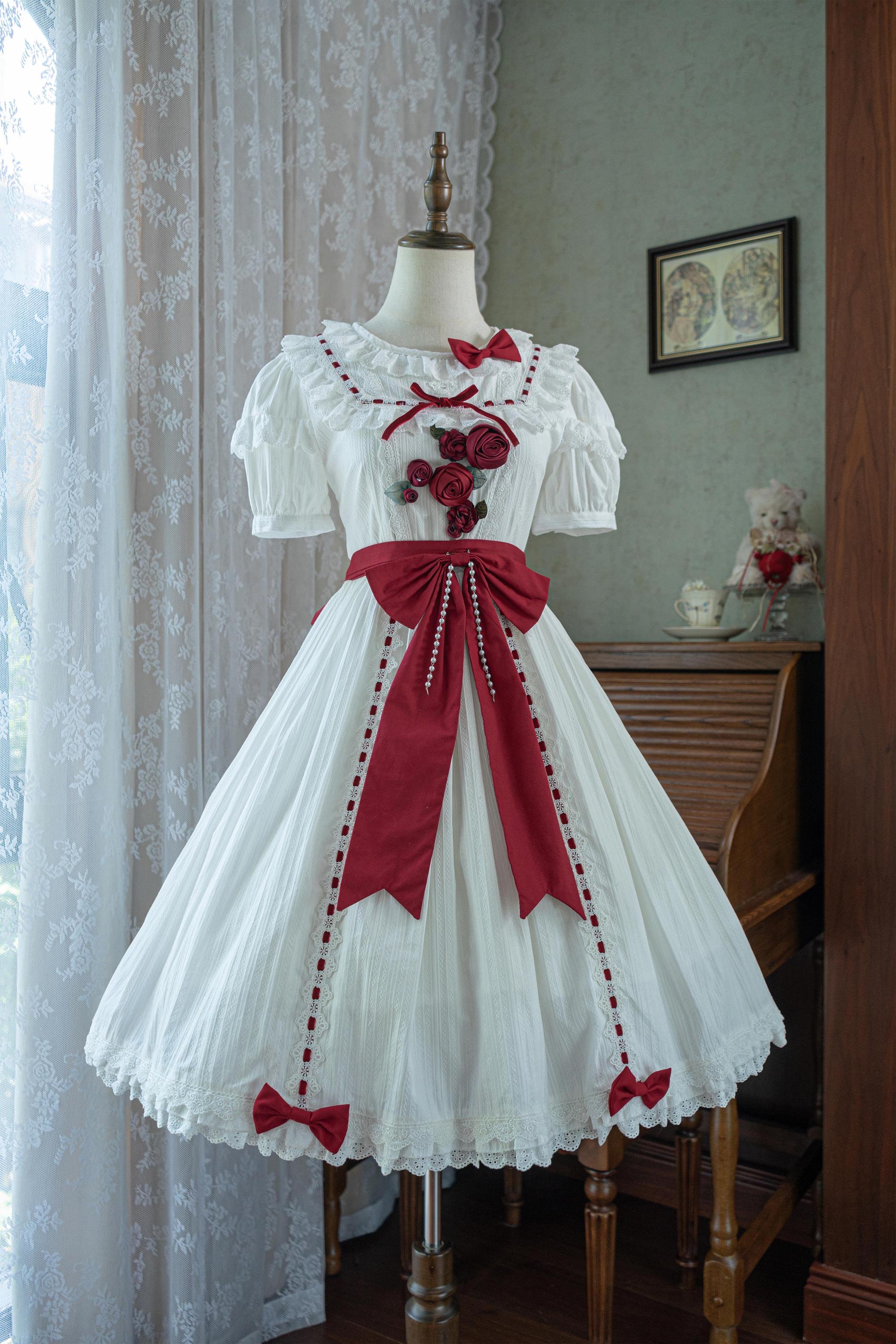 Moon Rose Poem - Classic Lolita OP Dress with 3D Rose Ornaments - image 1