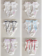 Cotton Old School Lolita White Socks with Colorful Ribbon Bows - image 1