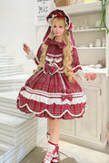 Gingham Petal Bunny - Short Sleeves Printed Ruffled Bow Sweet Lolita OP Dress - image 1