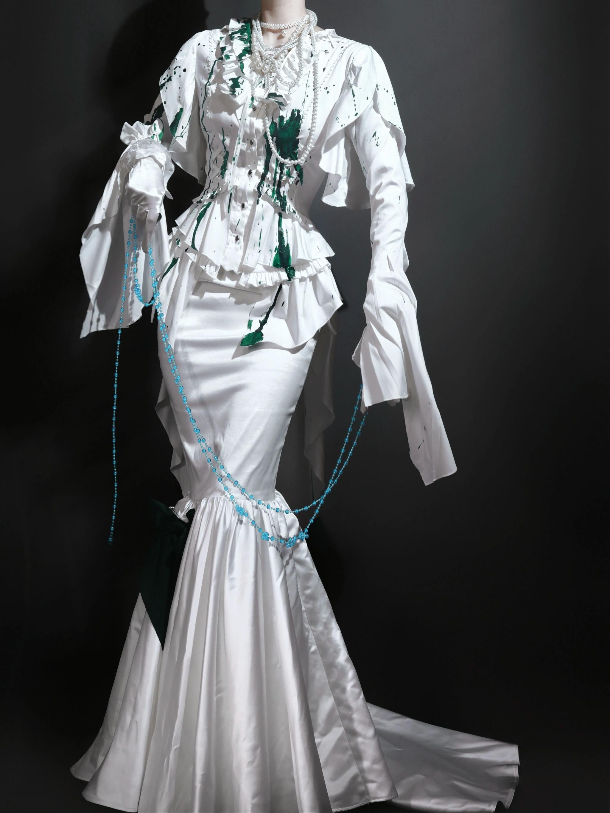 Echo of Deep Sea - Satin Ouji Lolita Trailing Blouse, Solid or Blood Stain Style - image 28