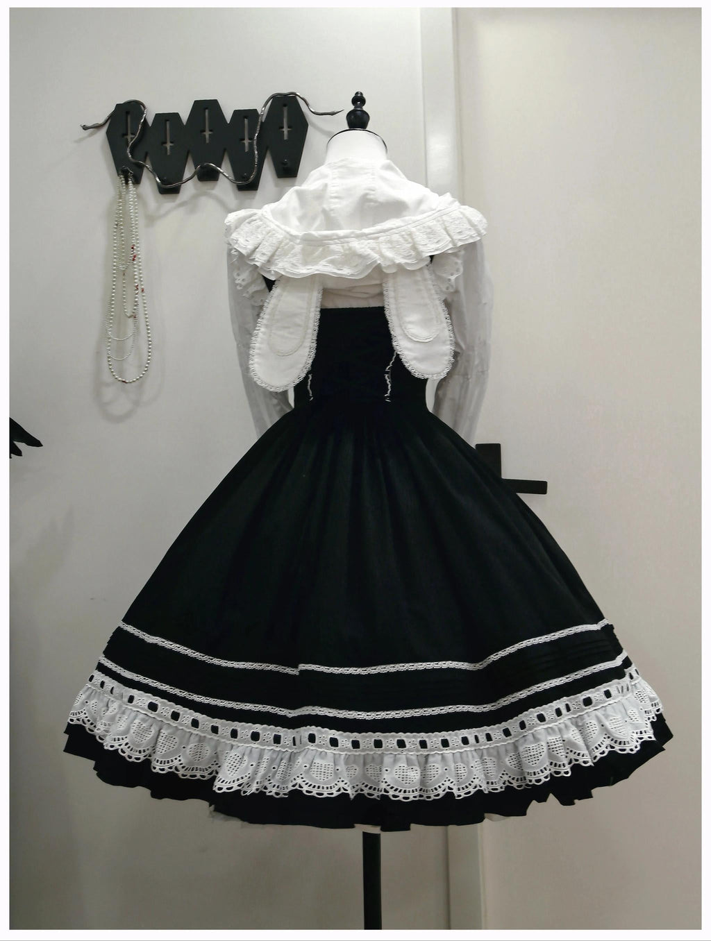 Little Bunny Bakery - Old School Lolita Cotton JSK Dress, Bunny-ear Heart Apron and Accessories - image 5