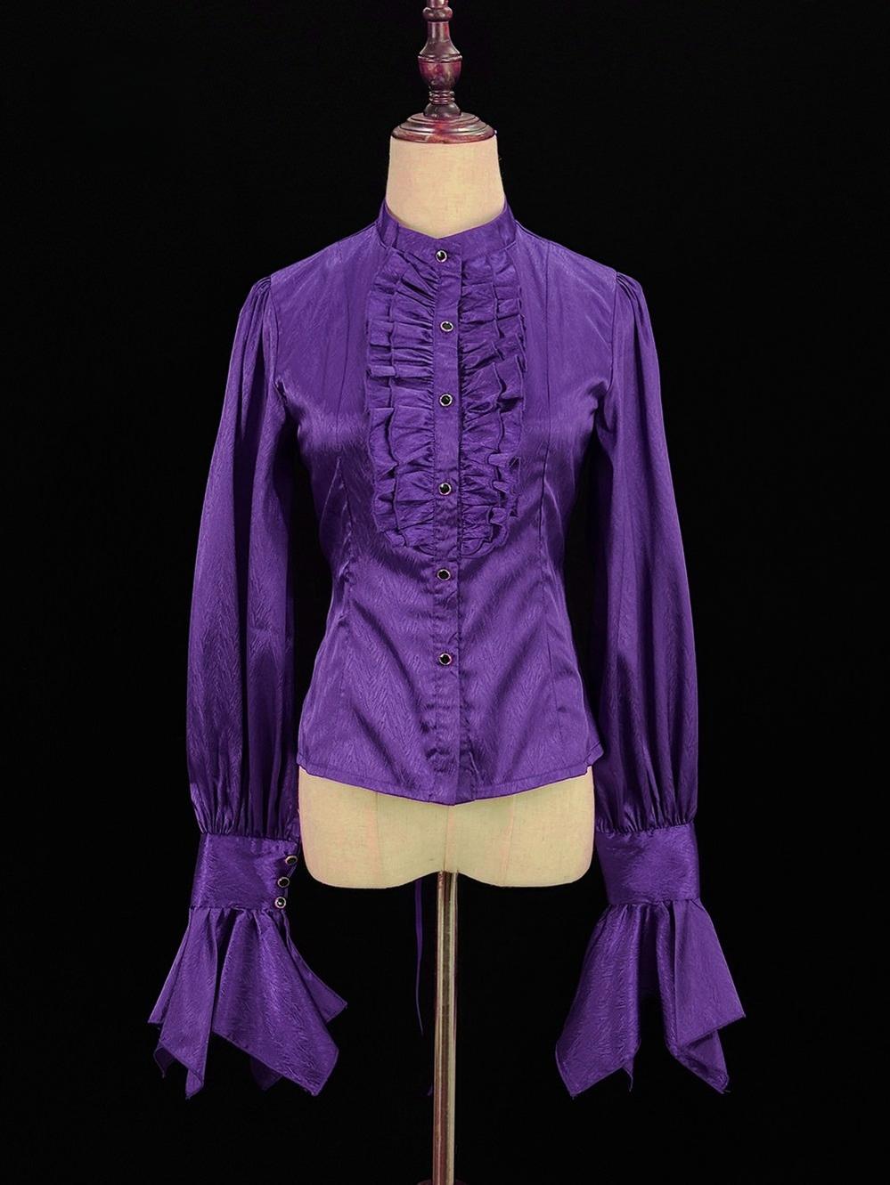 Moonnight Return - Ouji Lolita Stand Collar Shirt with Irregular Cuffs - image 8