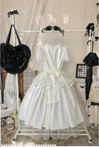 White Bird Love Letter - Classic Lolita Jacquard OP Dress, Embroidered Tulle Hem and Accessories - image 3