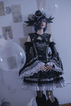 Metallic Angel Black Gothic Lolita Top and Ruffled Skirt Set - image 3