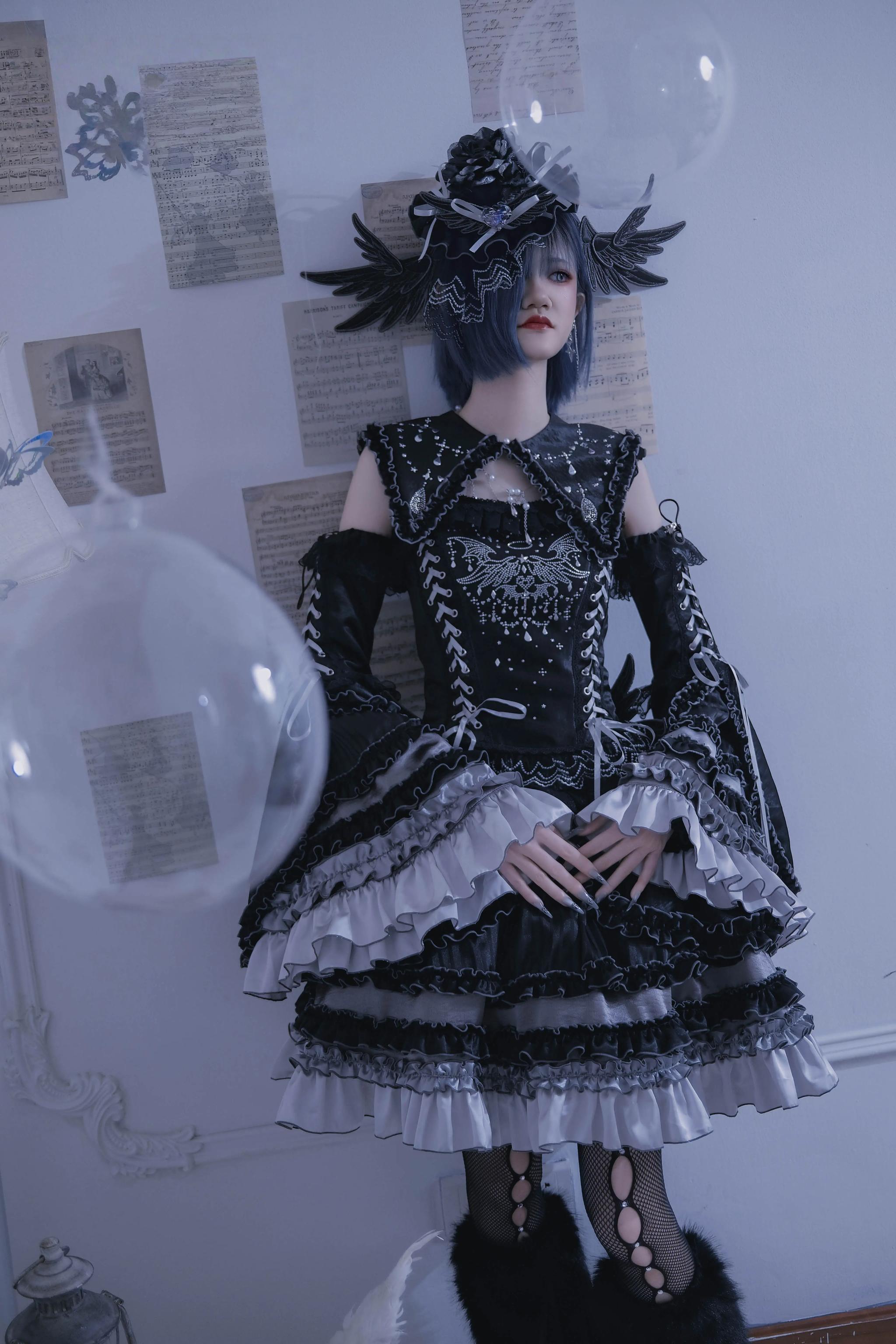 Metallic Angel Black Gothic Lolita Top and Ruffled Skirt Set - image 3