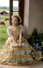Flower Rabbit Bear - Country Lolita Tiered Skirt Dress, Floral & Bear Print and Accessories - image 15