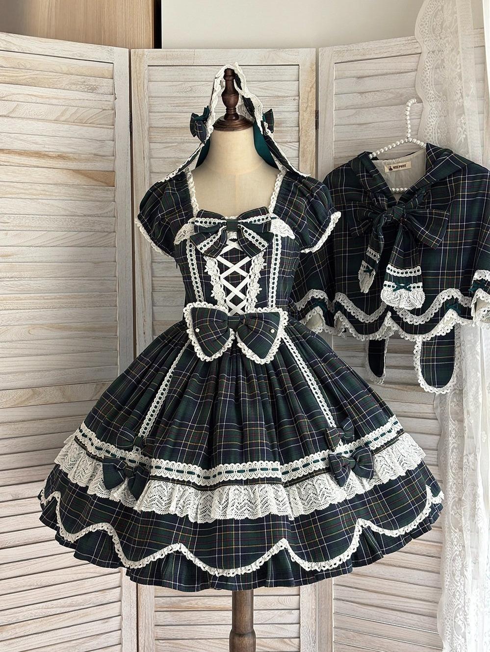 Plaid Petal Bunny - Old School Lolita Plaid OP Dress, Petal-shaped Hem - image 10