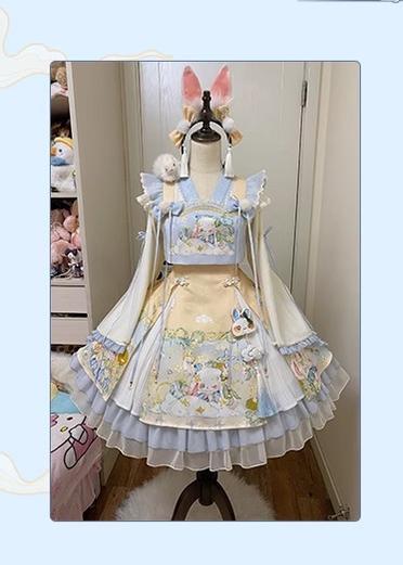 Laurel - Kawaii Han Lolita Jumper Dress Rabbit Print and Accessories - image 19