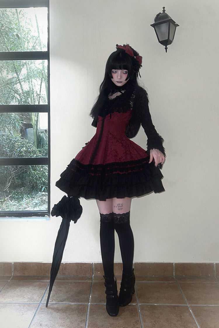 Escape - Double-Layered Jacquard Striped Printed Ruffled Slim Gothic Lolita JSK Dress 3 Colors - image 12