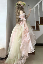 Light Pink and Green Bowknot Irregular Sweet Princess Lolita JSK Dress - image 6