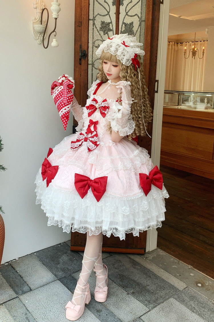 Flower Dream Isle - Square Collar Multi-Layered Ruffled Bow Lace Sweet Lolita JSK Dress - image 3