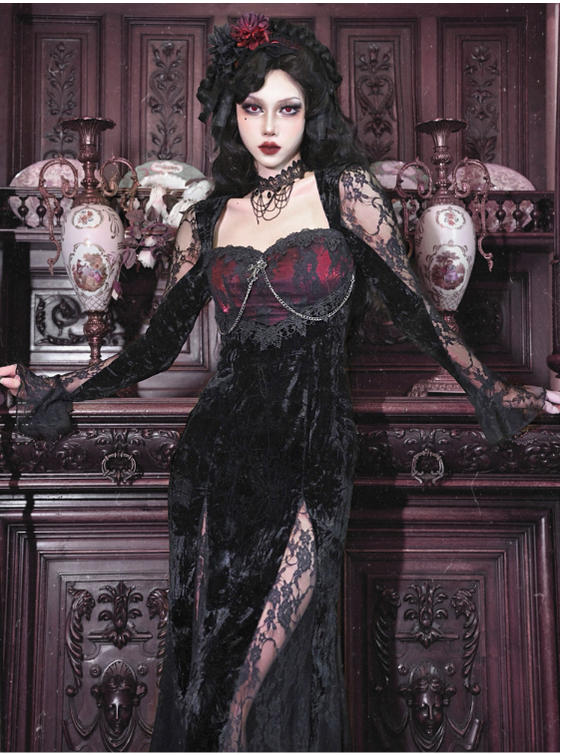 Rose Cemetery - Dark Red Velvet Gothic Lolita Dress - image 10