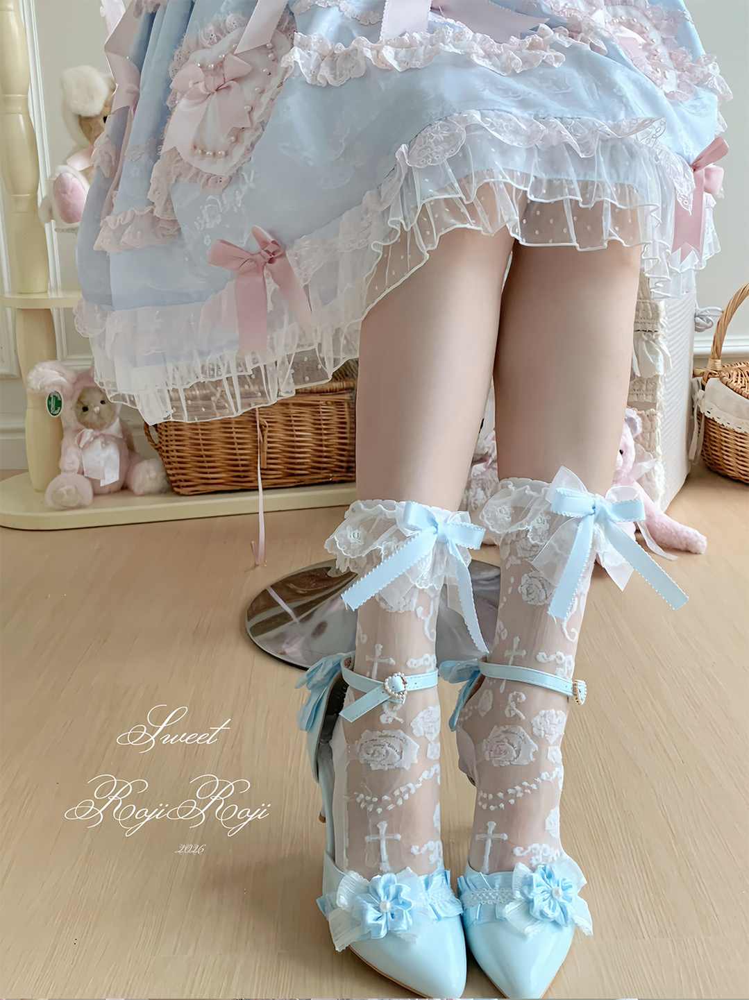 Summer Sweet Lolita Rose Jacquard Bow Socks - image 11