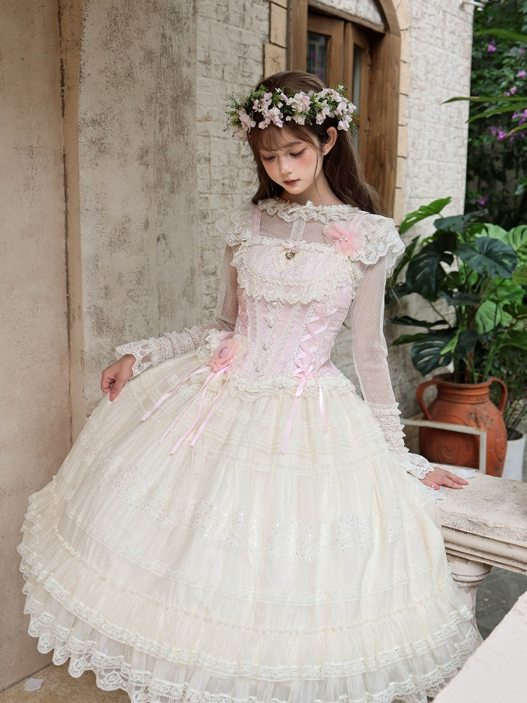 Sweet Lolita Pink and White Princess Top, Inner Shirt and Skirt Set - image 1
