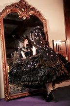 Moonlit Butterfly Dance Black Tiered Gothic Lolita JSK Dress Set - image 6