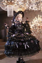 Moonlit Butterfly Dance Black Tiered Gothic Lolita JSK Dress Set - image 1