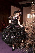 Moonlit Butterfly Dance Black Tiered Gothic Lolita JSK Dress Set - image 2